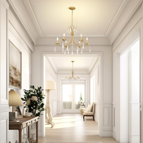 Modern Gold 6-Light Crystal Chandelier for Living Room