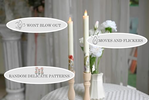 CozierGlow Flameless Taper Candles with Remote and Timer 9 Inch Wild Flower Design