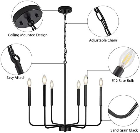 Black Farmhouse 6-Lights Chandelier for Dining Room