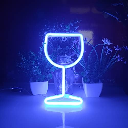 JYWJ Blue Neon Wine Glass Light Sign USB Powered