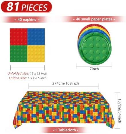 81 PCS Building Block Party Tableware Set for Kids Birthday