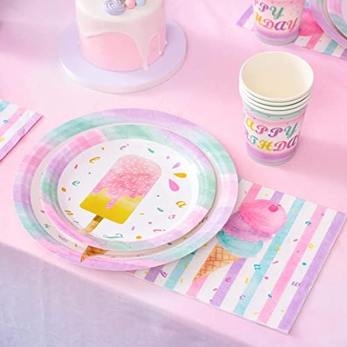 WERNNSAI Ice Cream Party Plates Napkins Cups Set