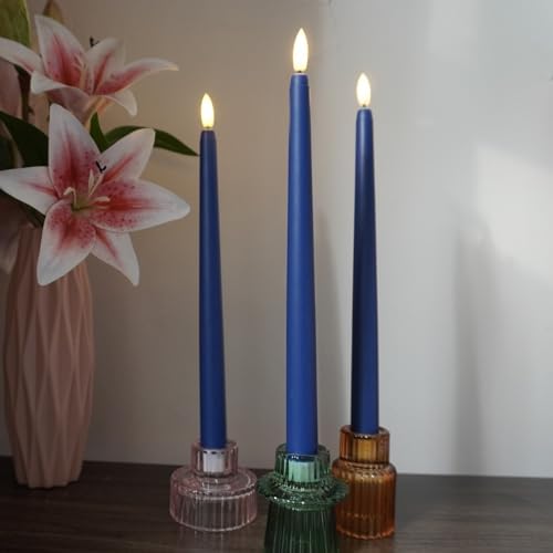 Navy Blue Flameless Taper Candles with Remote Control Set of 4