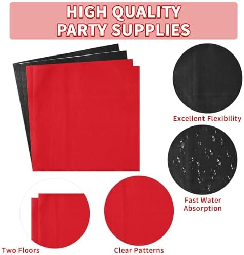 200 Pcs Red Black Party Plates Napkins and Forks Set