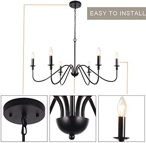 TA Black 6-Light Chandelier Classic Farmhouse Ceiling Light