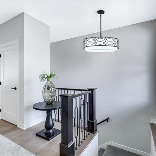ALISADABOY 5 Light Black Drum Chandelier Modern Farmhouse Dining Room Ceiling Light Fixture