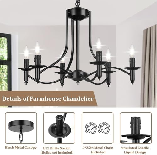 Brightever 6-Light Black Chandelier for Dining Room
