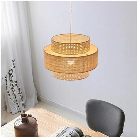 Nordic Chandelier Retro Woven Rattan Pendant Light D40cm