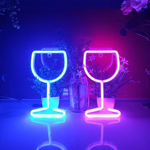 JYWJ Blue Neon Wine Glass Light Sign USB Powered
