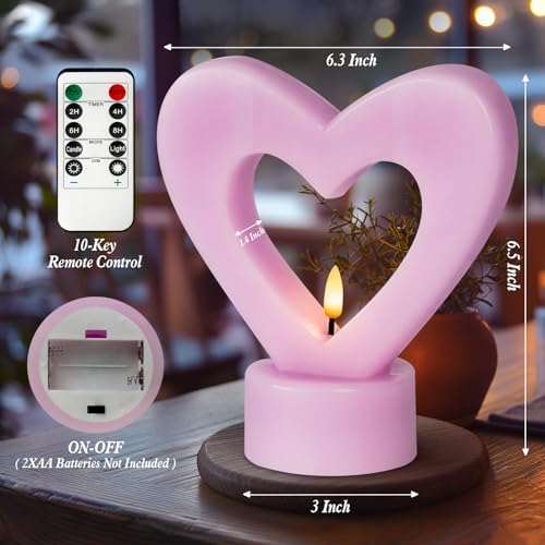 Pink Heart Shape LED Candle with Remote Control