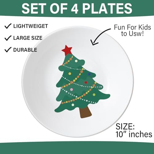 4 Piece 10 Inch Christmas Tree Melamine Plates Set Reusable Dishware