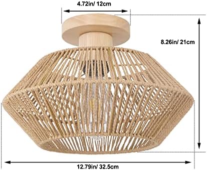 6-Light Black Farmhouse Chandelier with 1-Light Rattan Ceiling Light