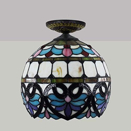 12 Inch Semi Flush Mount Ceiling Light with Tiffany Style Glass Shade