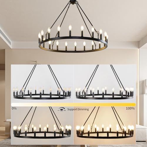 Black Wagon Wheel Chandelier 20 Light Modern Farmhouse Ceiling Light