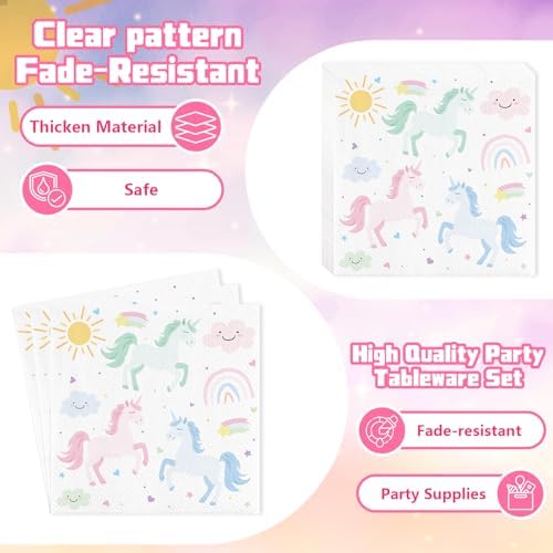 Unicorn Party Supplies for 24 Guests Pastel Tableware Set