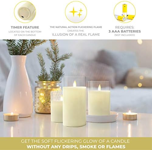 Lumabase Glass Hurricane LED Candles - Set of 3