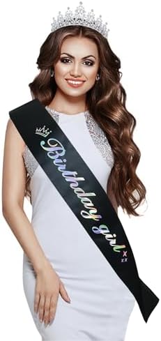 Sparkling Black Satin Glitter Sash for Birthday Celebrations