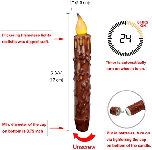 CVHOMEDECO Real Wax LED Timer Candles 6-34 Inch 2 Pack