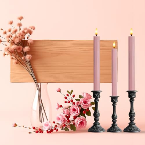 6 Pack LED Flameless Dusty Rose Taper Candles with Remote 24H Timer