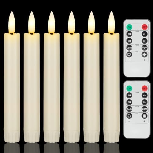 AFINETH 64 Inch Flameless Taper Candles with Remote Control 6 Pack
