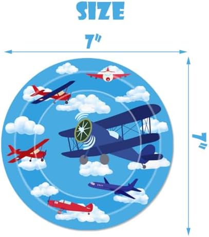 LetDec Airplane Theme Paper Plates Set for Kids Birthday Baby Shower Parties