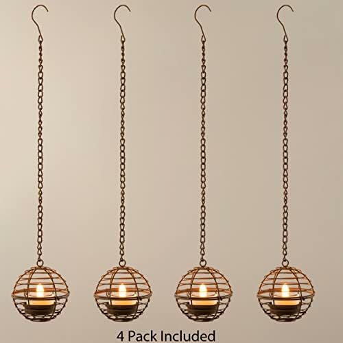 Solar Hanging Lanterns Outdoor Waterproof Rust Iron Ball Candle Holder 4Pack