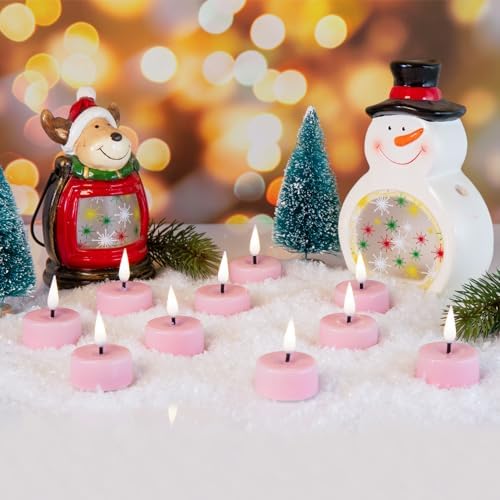 Eywamage Pink Flameless Wax Tealights with Remote Timer