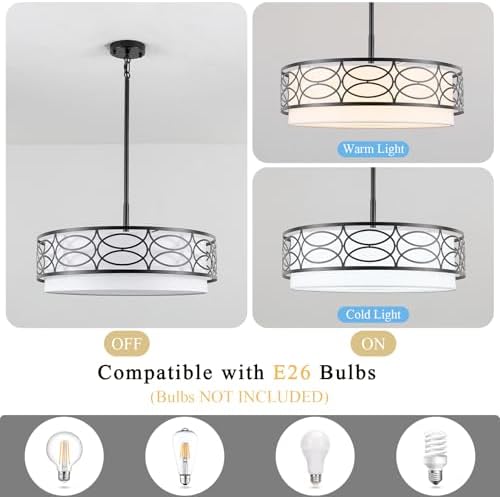 ALISADABOY 5 Light Black Drum Chandelier Modern Farmhouse Dining Room Ceiling Light Fixture