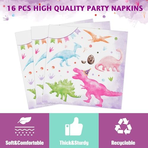 WERNNSAI Pink Dinosaur 3rd Birthday Party Plates Set