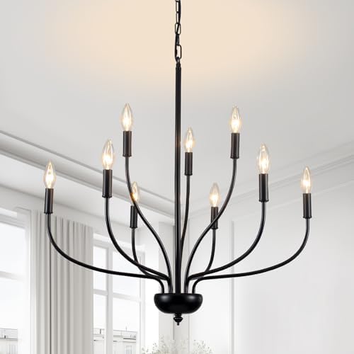 Black 9-Light Chandelier for Dining Room and Entryway