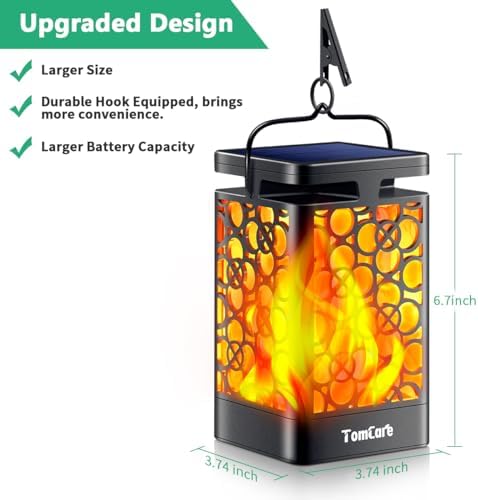 TomCare Solar Lanterns Outdoor 2 Pack Flickering Flame