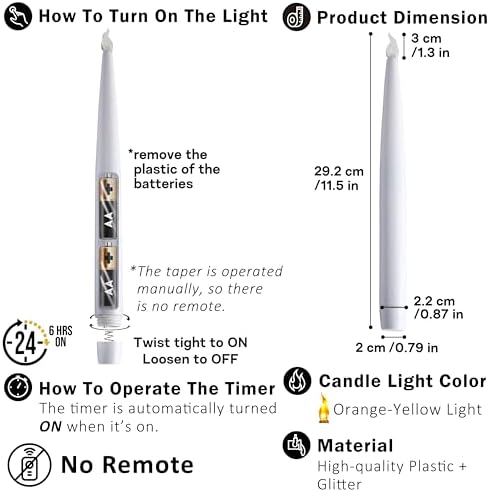 FURORA LIGHTING Black Glittery LED Taper Candles Pack of 2