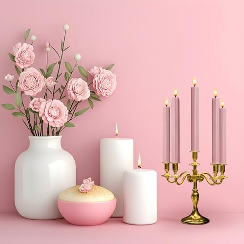 6 Pack LED Flameless Dusty Rose Taper Candles with Remote 24H Timer