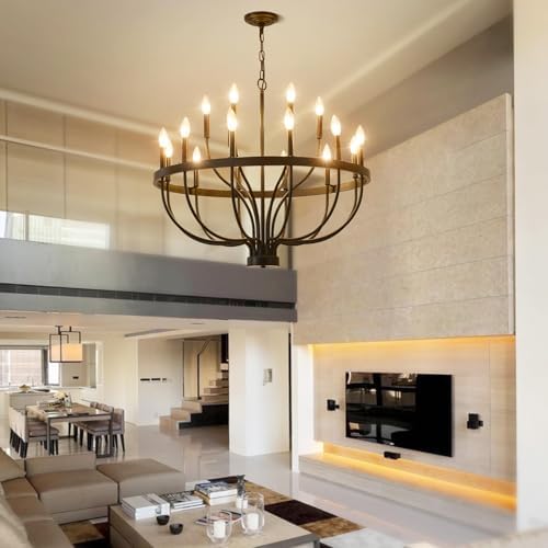 Black Farmhouse Chandelier 32 Inch 18 Light Modern Industrial Design