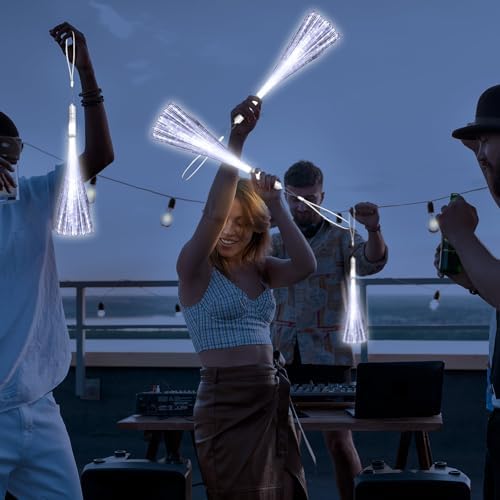 30 Pack White Fiber Optic Wands LED Flashing Sticks for Parties