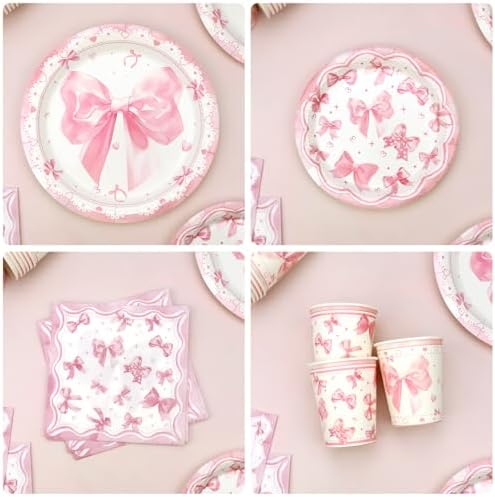Pink Bow Party Decorations Set for 20 Guests