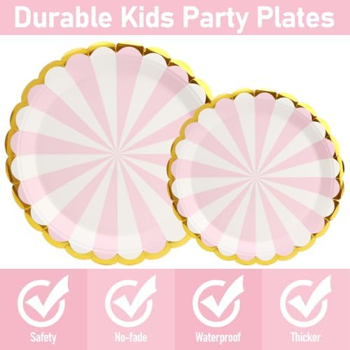 96PCS Pink and White Party Plates with Napkins and Forks