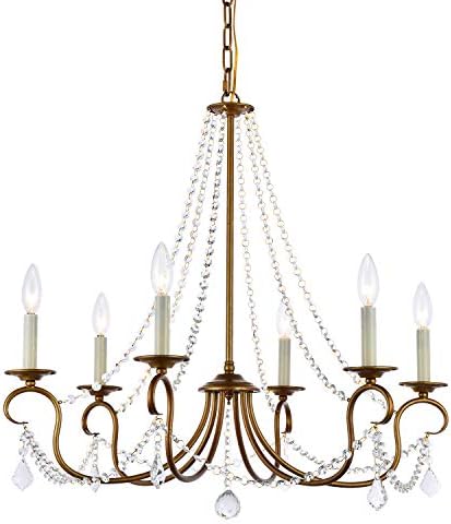 Modern 6 Light Candle Style Chandelier with Crystal Accents Gold