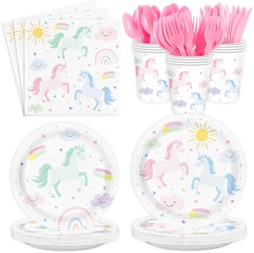 Unicorn Party Supplies for 24 Guests Pastel Tableware Set