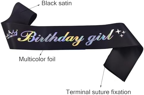 Sparkling Black Satin Glitter Sash for Birthday Celebrations
