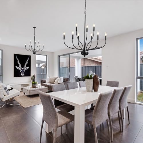 Black 9-Light Chandelier for Dining Room and Entryway