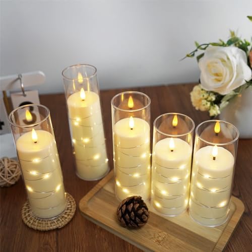 Set of 7 Flameless Candles with Star String and Remote Control