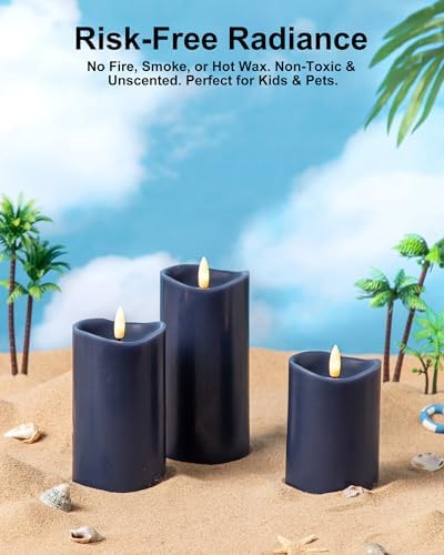 Velsyn Navy Blue Flameless Candles with Remote and Timer