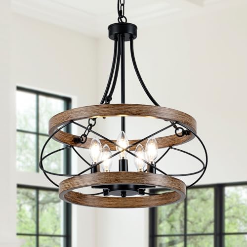 5 Light Farmhouse Chandelier with Rustic Drum Design