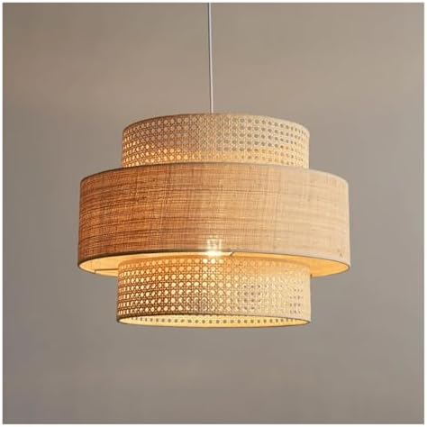 Nordic Chandelier Retro Woven Rattan Pendant Light D40cm