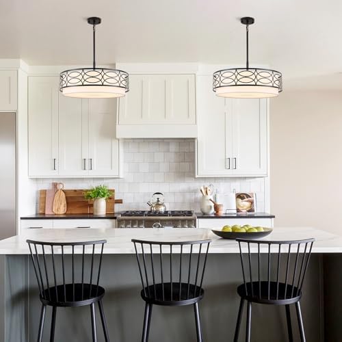 ALISADABOY 5 Light Black Drum Chandelier Modern Farmhouse Dining Room Ceiling Light Fixture