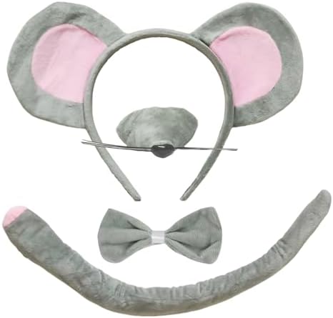 4-Piece Mouse Costume Headband Nose Bow Tie and Tail Set