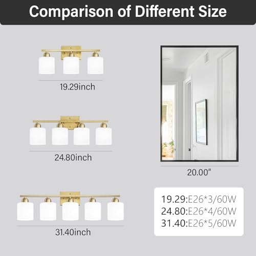 4 Light Gold Vanity Light Fixture with Frosted Glass Shades