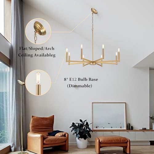 Zicbol 8-Light Gold Chandelier Dining Room Light Fixture