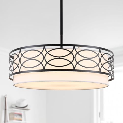 ALISADABOY 5 Light Black Drum Chandelier Modern Farmhouse Dining Room Ceiling Light Fixture